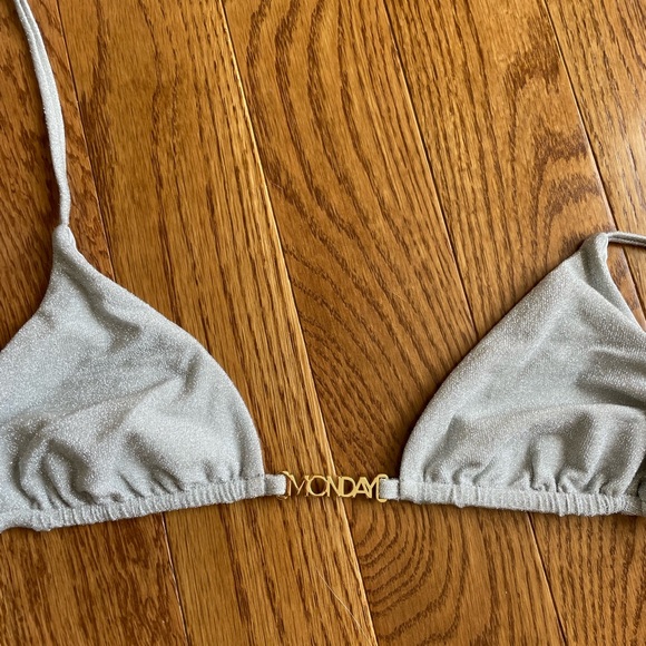 Monday Swimwear Soft Silver Shimmer Bikini Top/Bottom - Picture 4 of 15